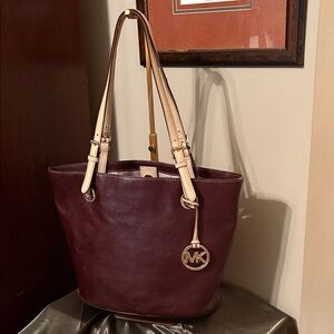 Michael Kors Deep Dark Chocolate Tote with Beige Straps